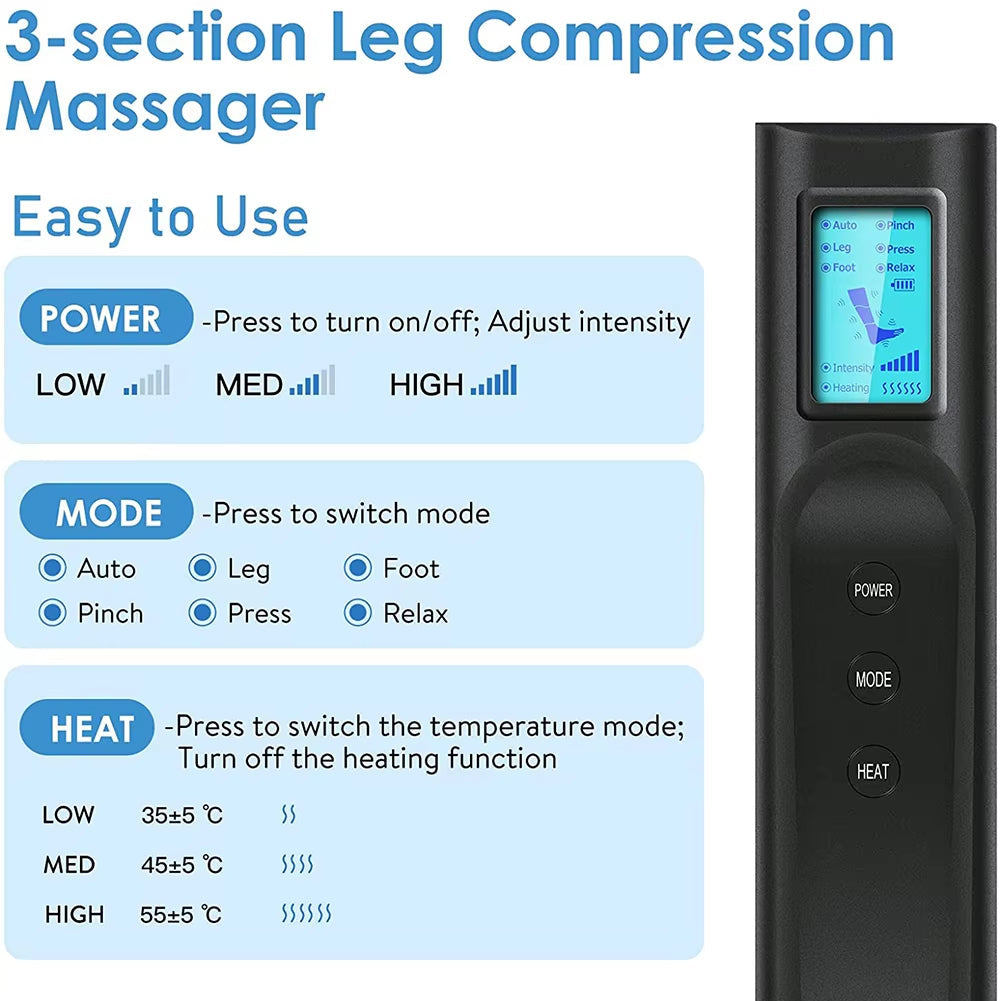 Electric Leg Muscle Relaxer 6 Modes Air Compression Recovery Boot Lymph Release Relieve Foot Fatigue Heating Leg Massager