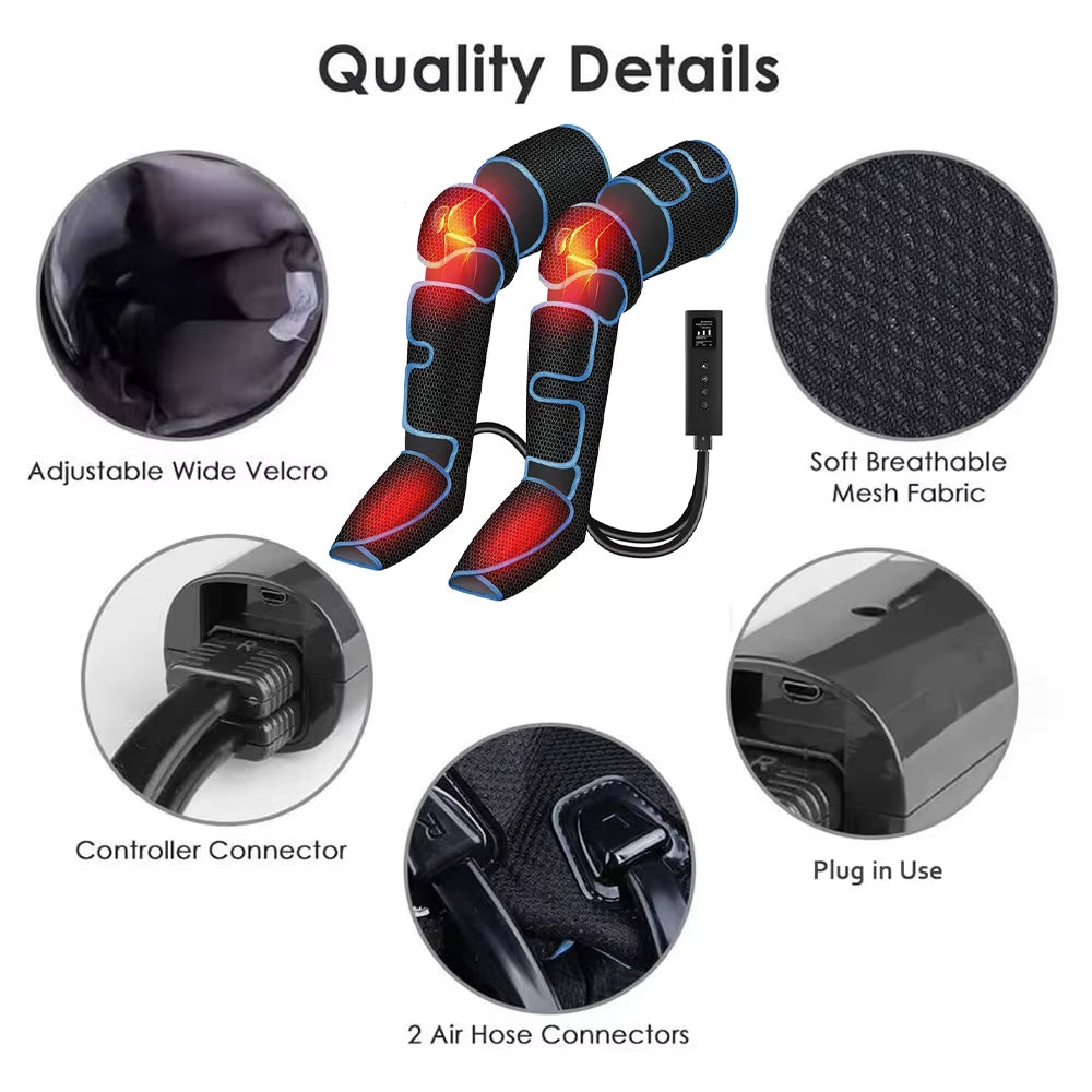 Leg Muscle Relaxer 6 Modes Air Compression Recovery Boot Lymph Release Relieve Foot Fatigue Heating Leg Massager for Athletes