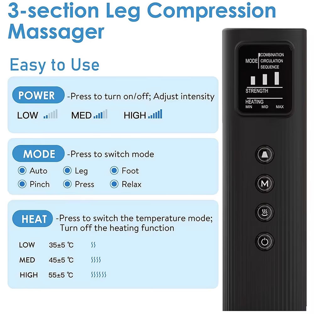 Leg Muscle Relaxer 6 Modes Air Compression Recovery Boot Lymph Release Relieve Foot Fatigue Heating Leg Massager for Athletes